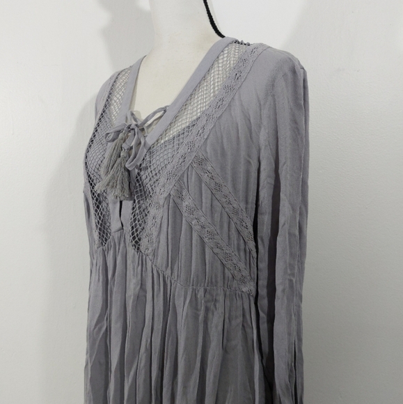 Torrid Light Gray Boho Prairie Crinkle Mini Dress 2 Piece Plus Size 0 - Picture 6 of 15